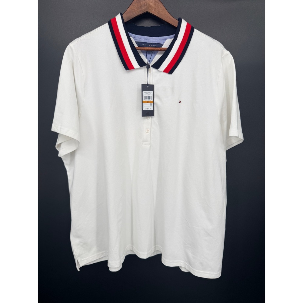 Tommy Hilfiger Heritage Polo Mens 3X White NWT Striped Collar W9RH6257
